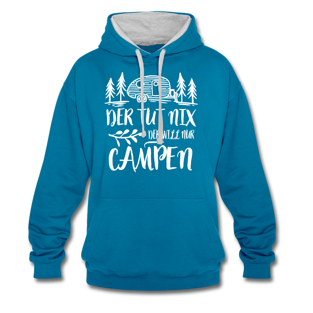 Camping Womo Der Tut Nix Der Will Nur Campen Camper Kontrast-Hoodie - Pfauenblau/Grau meliert