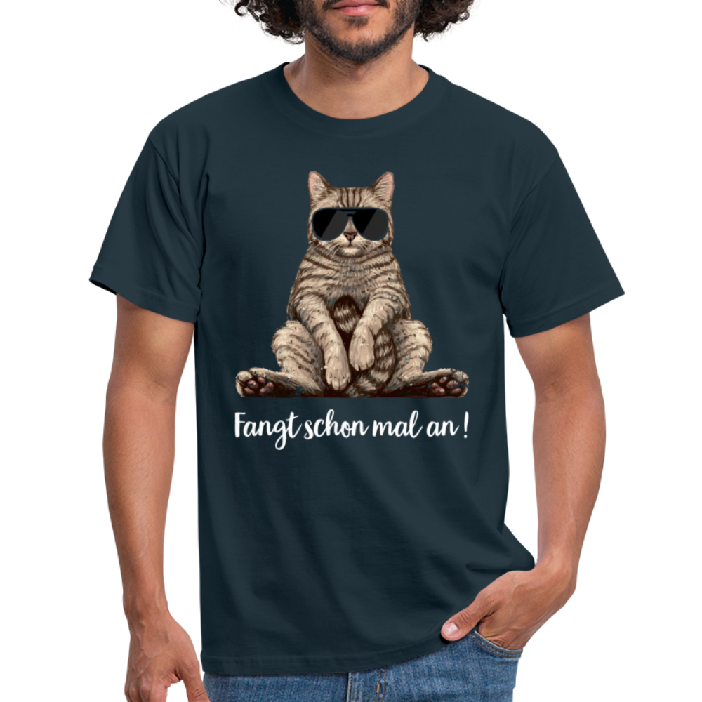 Faule Coole Katze - Fangt schon mal an Lustiges T-Shirt - Navy