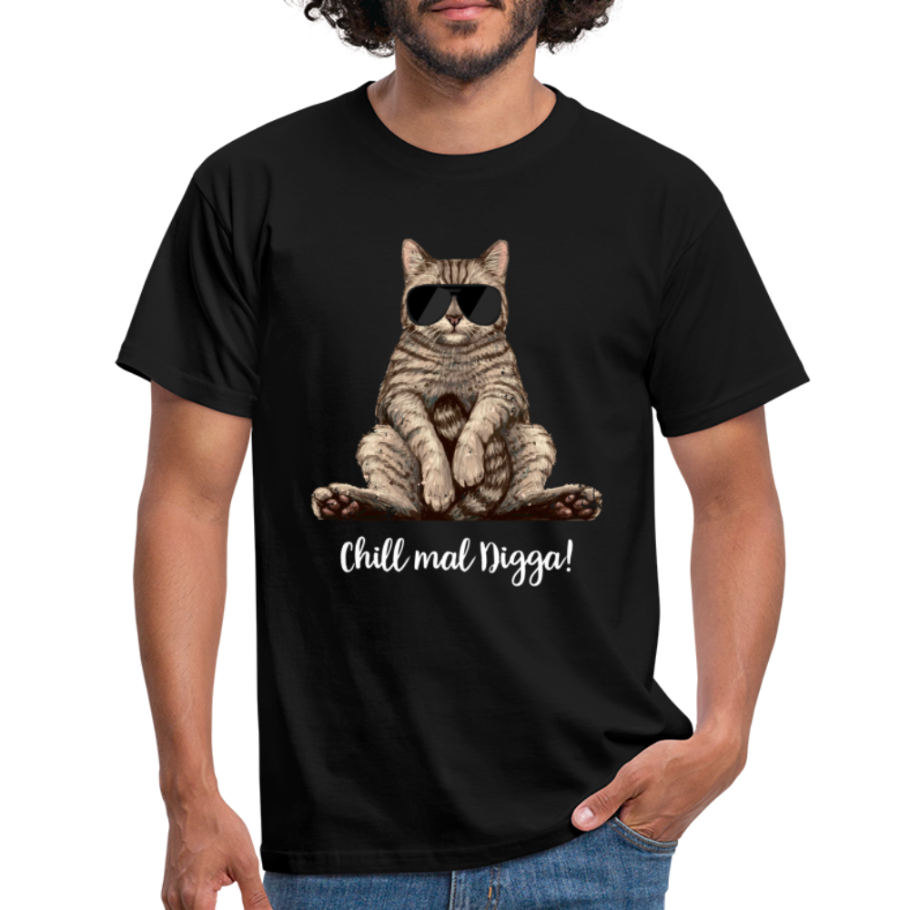 Faule Coole Katze - Chill Mal Digga Lustiges T-Shirt - Schwarz