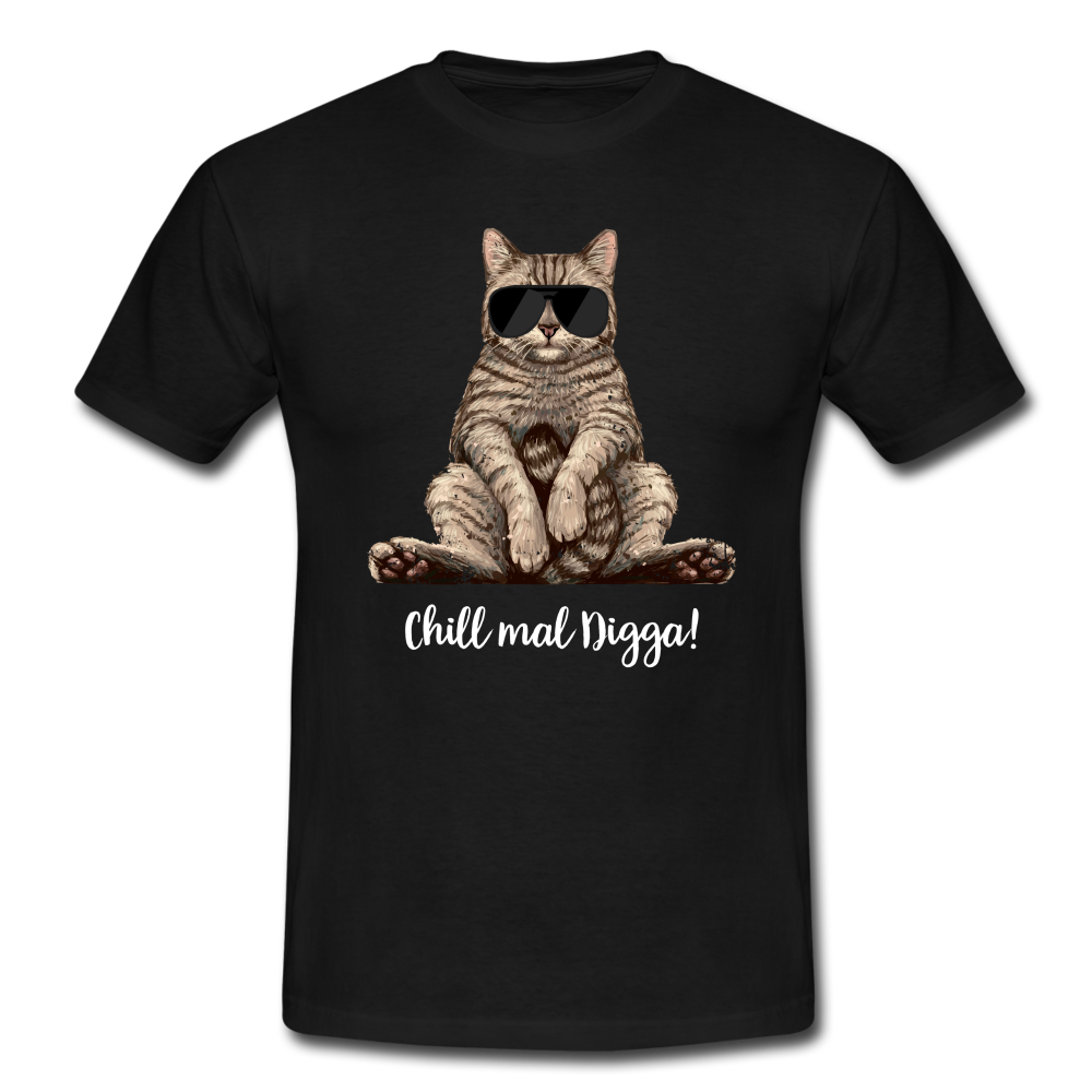 Faule Coole Katze - Chill Mal Digga Lustiges T-Shirt - Schwarz