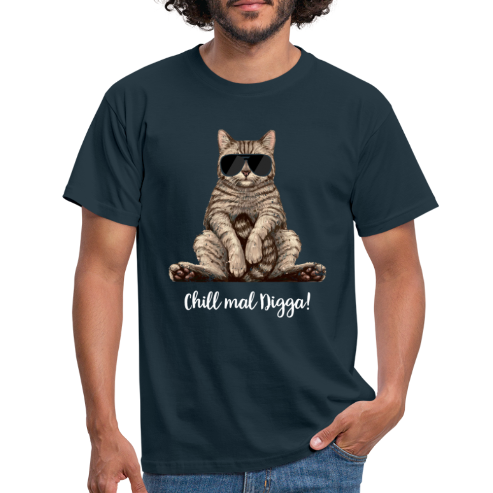 Faule Coole Katze - Chill Mal Digga Lustiges T-Shirt - Navy