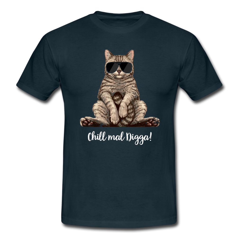 Faule Coole Katze - Chill Mal Digga Lustiges T-Shirt - Navy