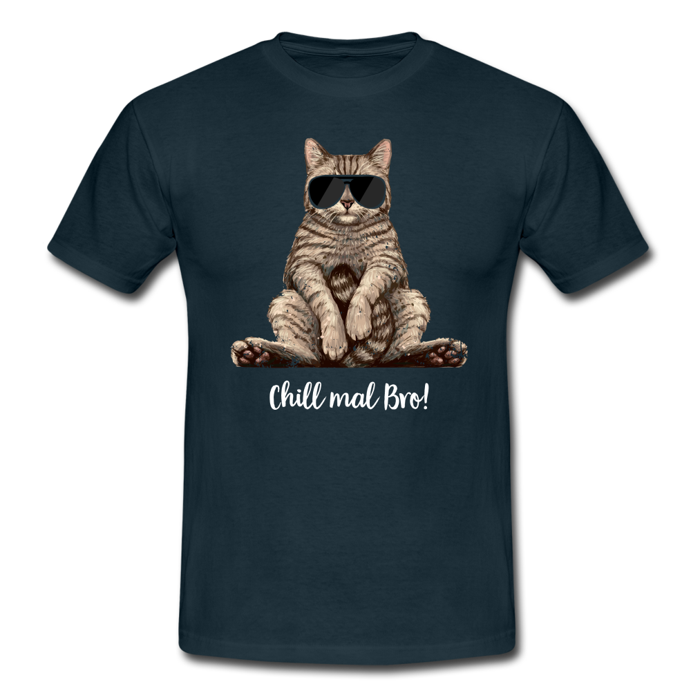 Faule Coole Katze - Chill mal BRO! Lustiges T-Shirt - Navy