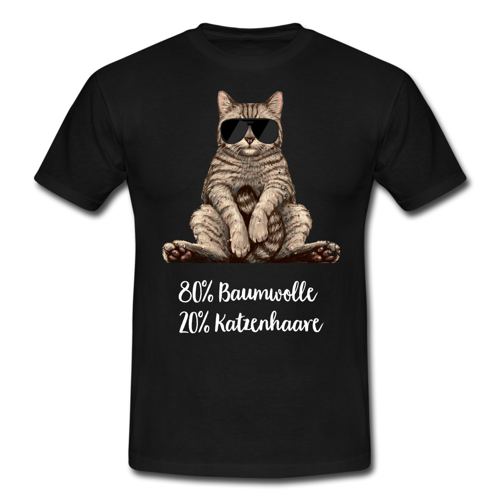 Faule Coole Katze - 80% Baumwolle 20% Katzenhaare Lustiges T-Shirt - Schwarz