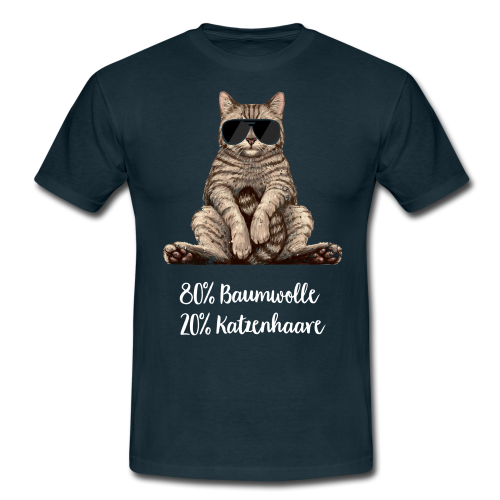 Faule Coole Katze - 80% Baumwolle 20% Katzenhaare Lustiges T-Shirt - Navy