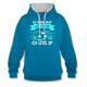 Gamer Gaming Zocken Ich werd nicht älter ich LEVEL UP! Kontrast-Hoodie - Pfauenblau/Grau meliert