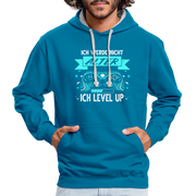 Gamer Gaming Zocken Ich werd nicht älter ich LEVEL UP! Kontrast-Hoodie - Pfauenblau/Grau meliert