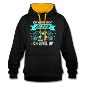 Gamer Gaming Zocken Ich werd nicht älter ich LEVEL UP! Kontrast-Hoodie - Schwarz/Gold