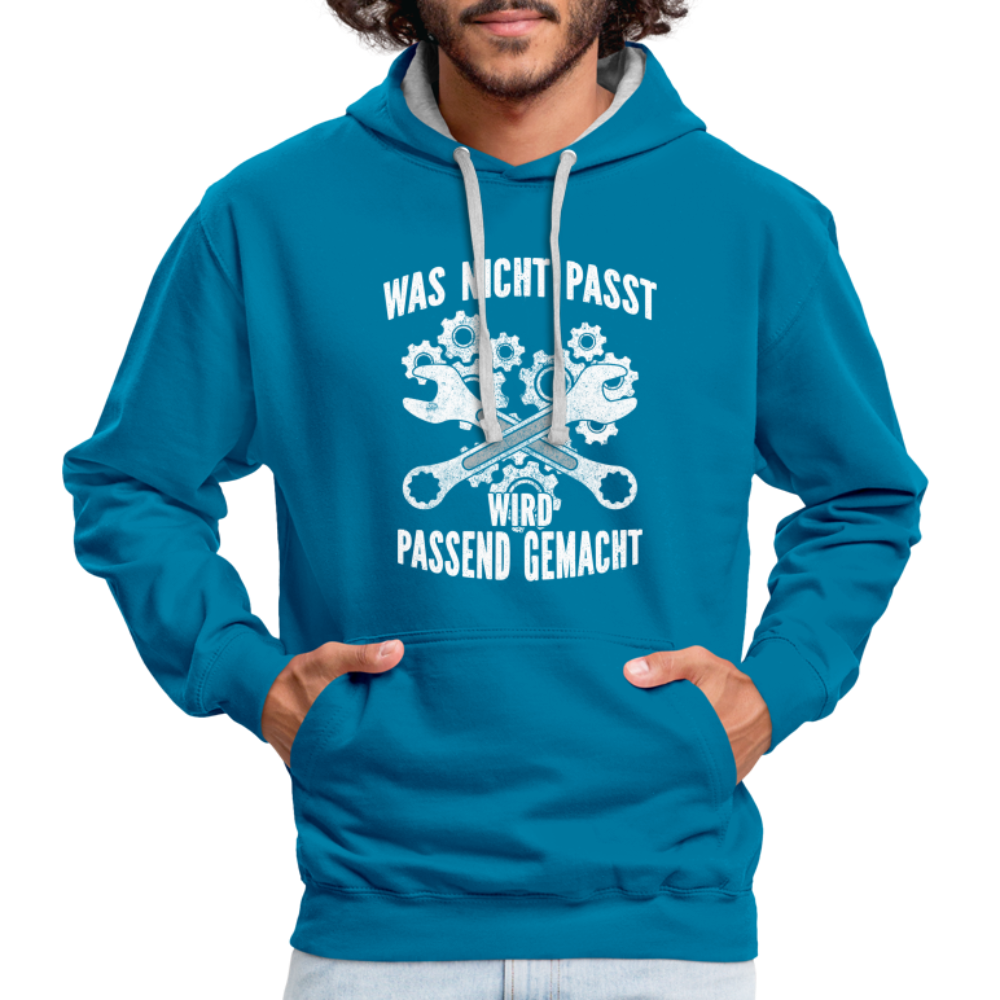 Mechaniker Mechatroniker Geschenk - Was Nicht passt wird passend gemacht Kontrast-Hoodie - Pfauenblau/Grau meliert