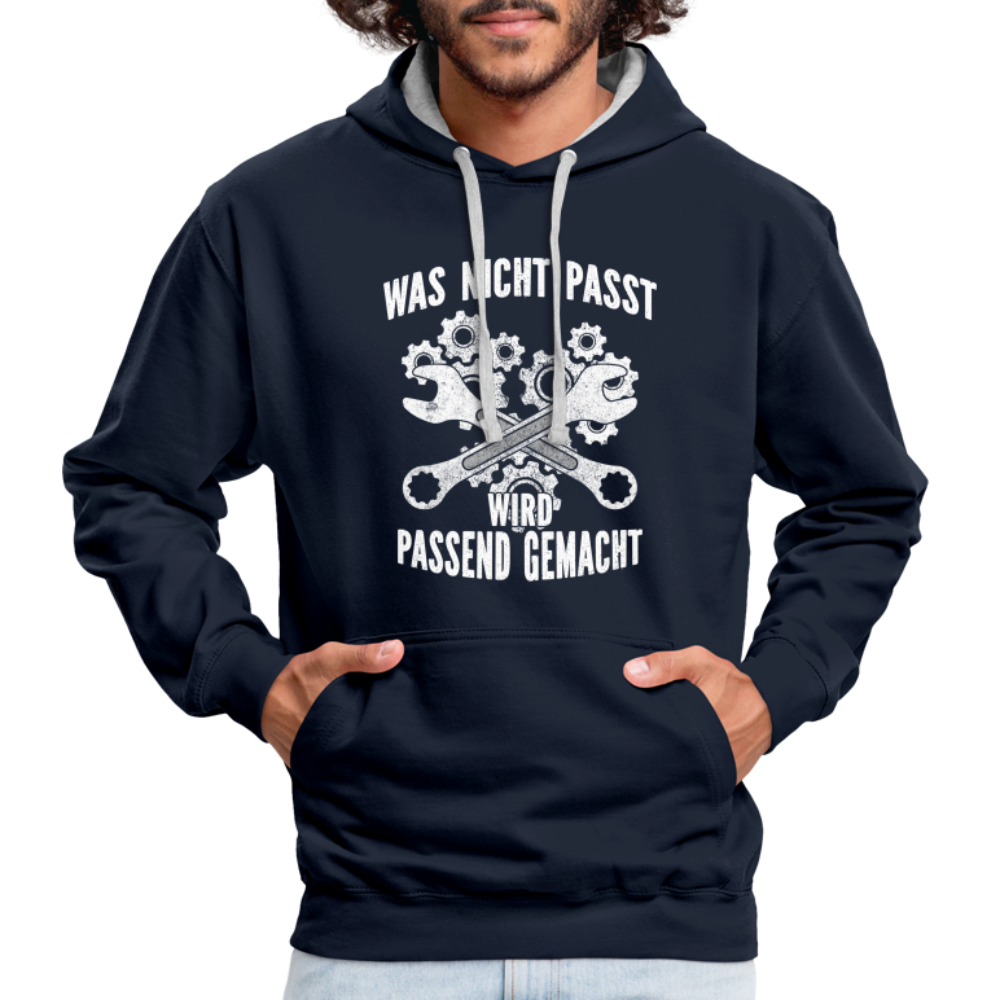 Mechaniker Mechatroniker Geschenk - Was Nicht passt wird passend gemacht Kontrast-Hoodie - Navy/Grau meliert