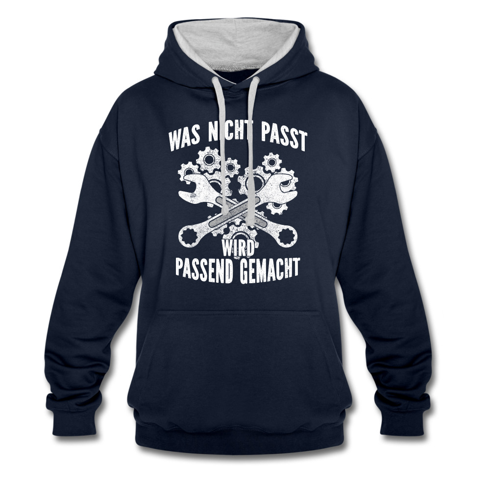 Mechaniker Mechatroniker Geschenk - Was Nicht passt wird passend gemacht Kontrast-Hoodie - Navy/Grau meliert