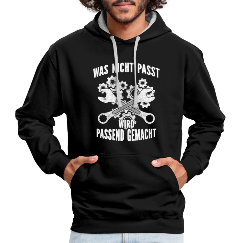 Mechaniker Mechatroniker Geschenk - Was Nicht passt wird passend gemacht Kontrast-Hoodie - Schwarz/Grau meliert