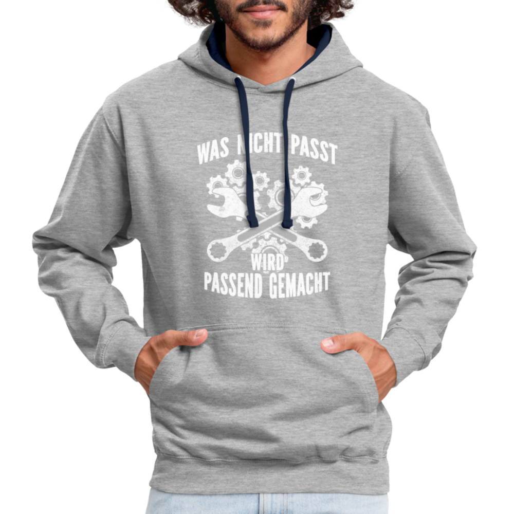 Mechaniker Mechatroniker Geschenk - Was Nicht passt wird passend gemacht Kontrast-Hoodie - Grau meliert/Navy