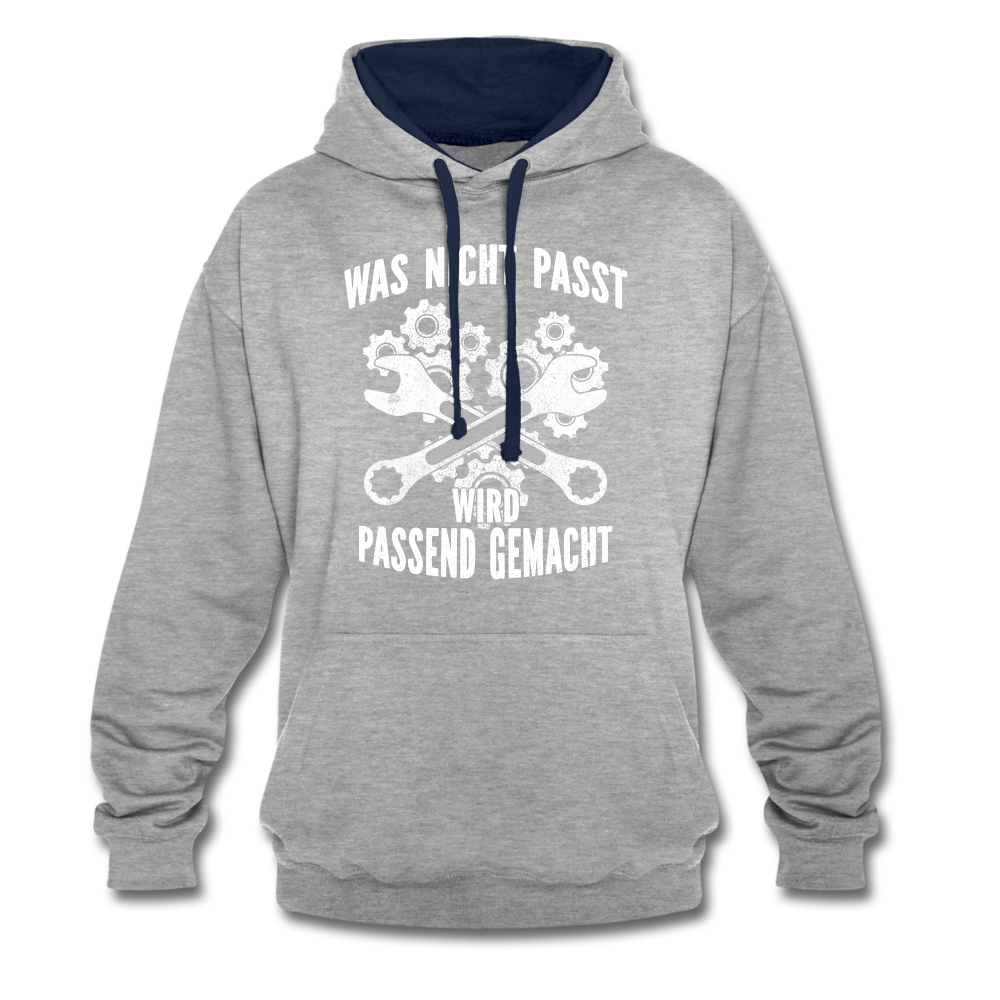 Mechaniker Mechatroniker Geschenk - Was Nicht passt wird passend gemacht Kontrast-Hoodie - Grau meliert/Navy