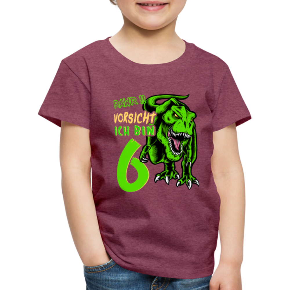 6. Kinder Geburtstag Geschenk Dinosaurier T-Rex Ich bin 6 Kinder Premium T-Shirt - Bordeauxrot meliert