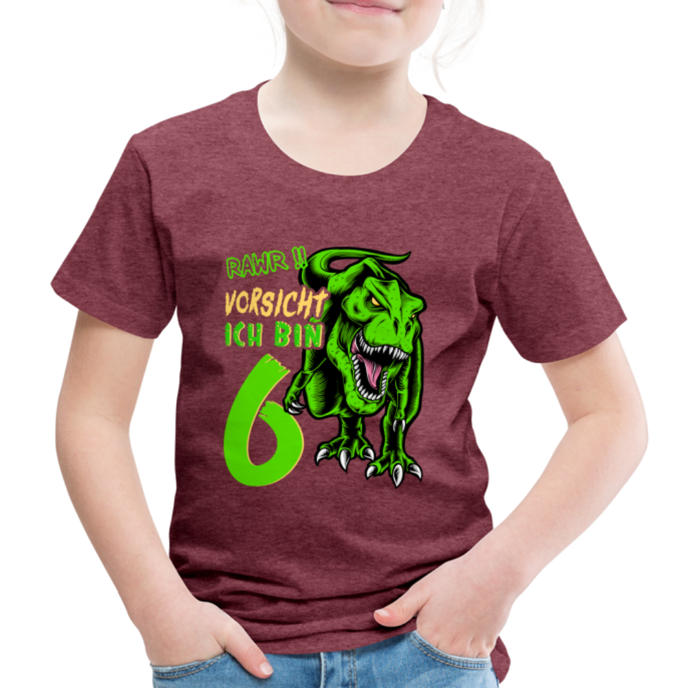 6. Kinder Geburtstag Geschenk Dinosaurier T-Rex Ich bin 6 Kinder Premium T-Shirt - Bordeauxrot meliert