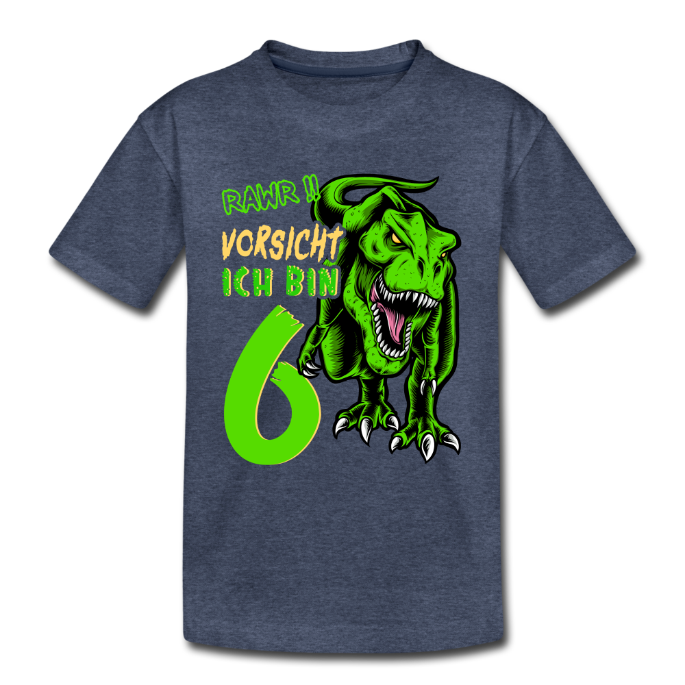 6. Kinder Geburtstag Geschenk Dinosaurier T-Rex Ich bin 6 Kinder Premium T-Shirt - Blau meliert