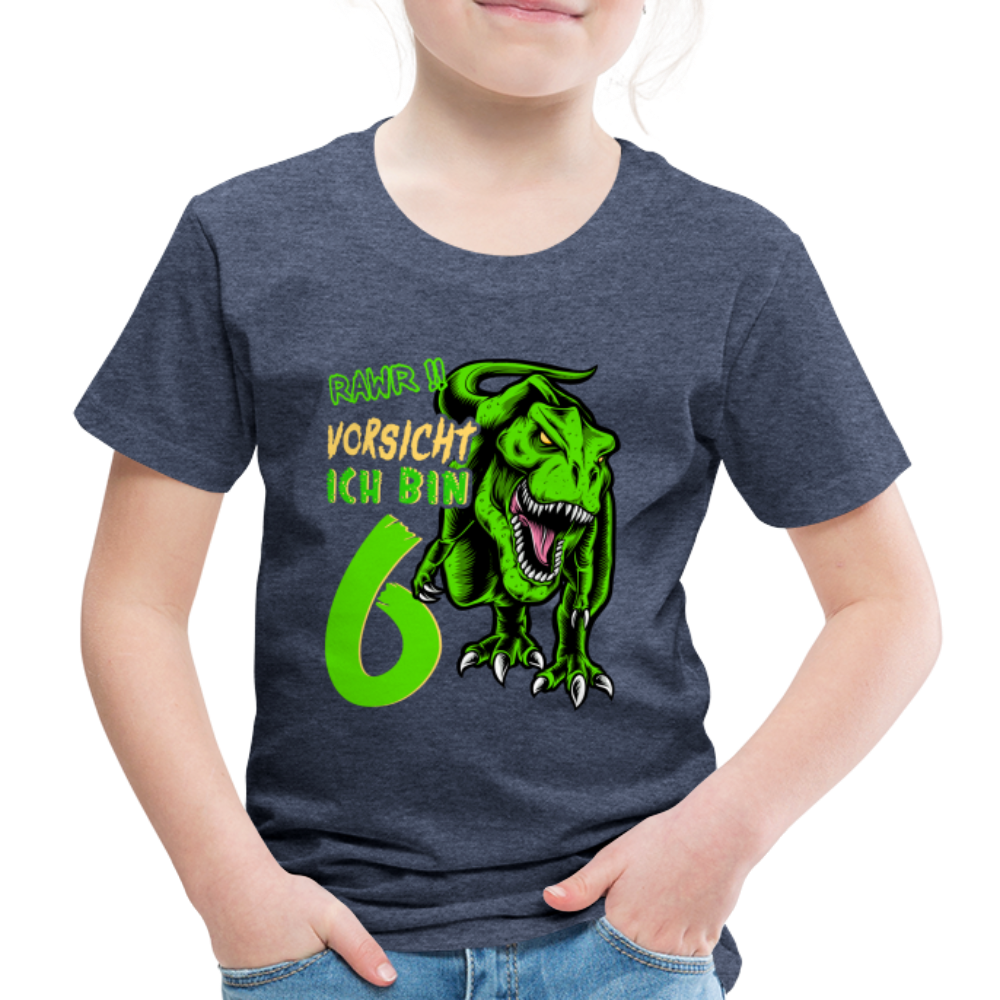 6. Kinder Geburtstag Geschenk Dinosaurier T-Rex Ich bin 6 Kinder Premium T-Shirt - Blau meliert