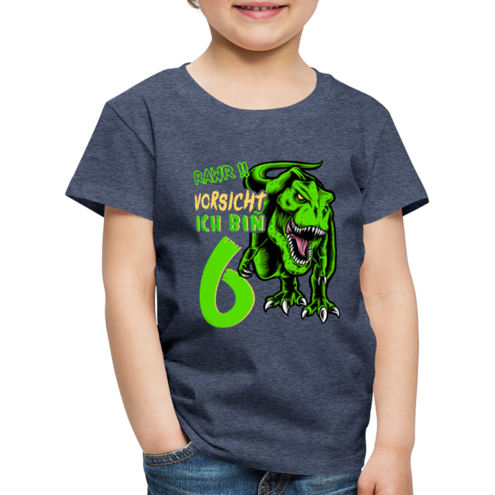 6. Kinder Geburtstag Geschenk Dinosaurier T-Rex Ich bin 6 Kinder Premium T-Shirt - Blau meliert