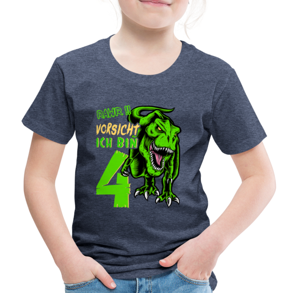 4. Kinder Geburtstag Geschenk Dinosaurier T-Rex Ich bin 4 Kinder Premium T-Shirt - Blau meliert