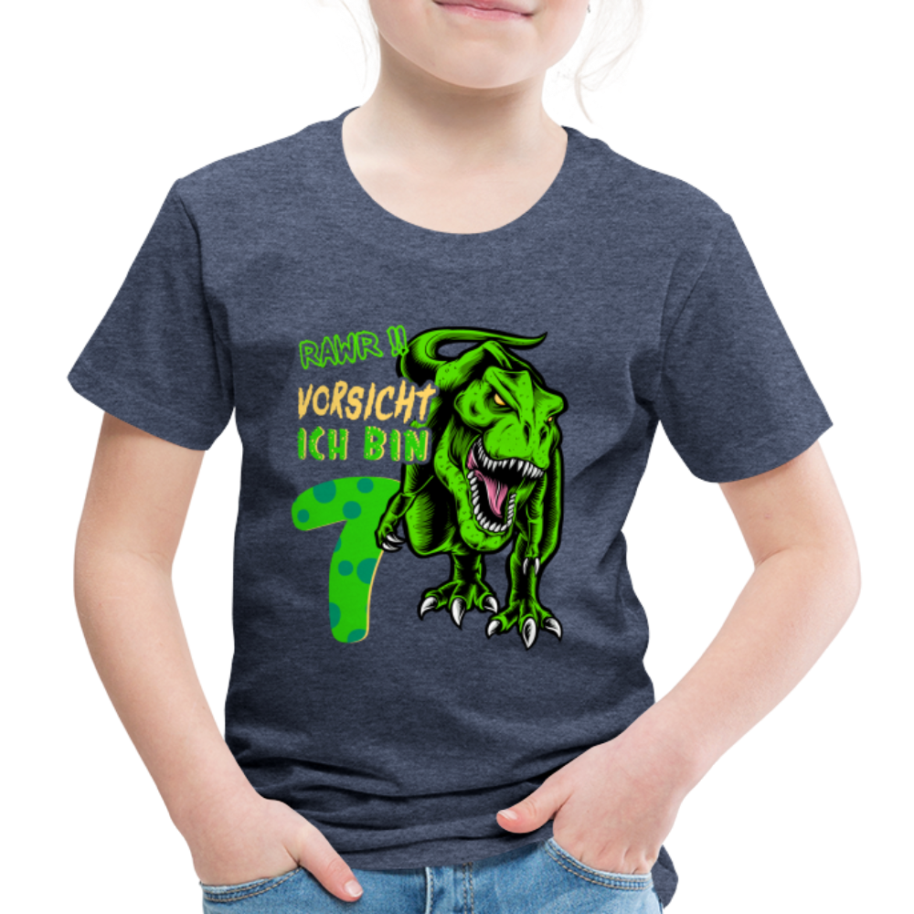 7. Kinder Geburtstag Geschenk Dinosaurier T-Rex Ich bin 7 Kinder Premium T-Shirt - Blau meliert