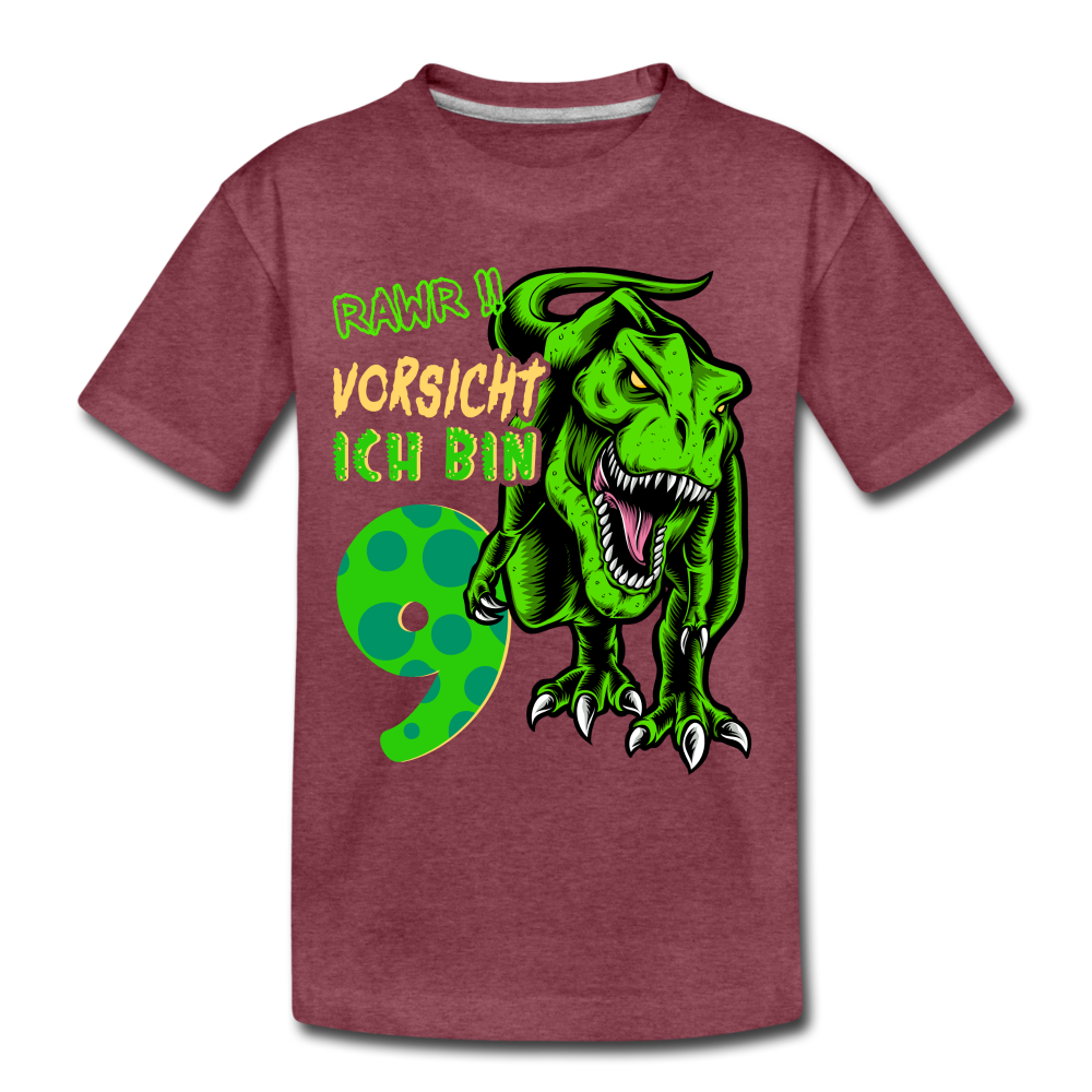 9. Kinder Geburtstag Geschenk Dinosaurier T-Rex Ich bin 9 Kinder Premium T-Shirt - Bordeauxrot meliert