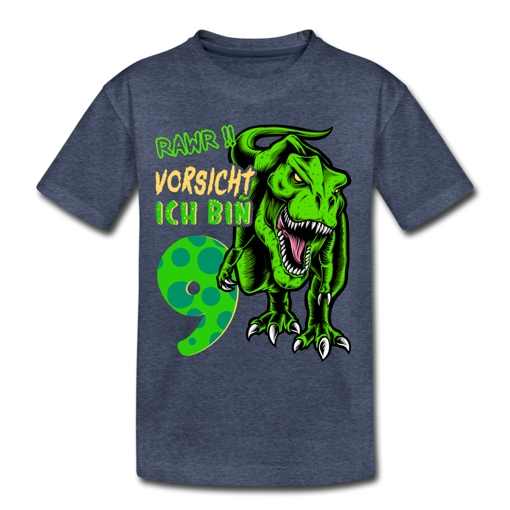 9. Kinder Geburtstag Geschenk Dinosaurier T-Rex Ich bin 9 Kinder Premium T-Shirt - Blau meliert