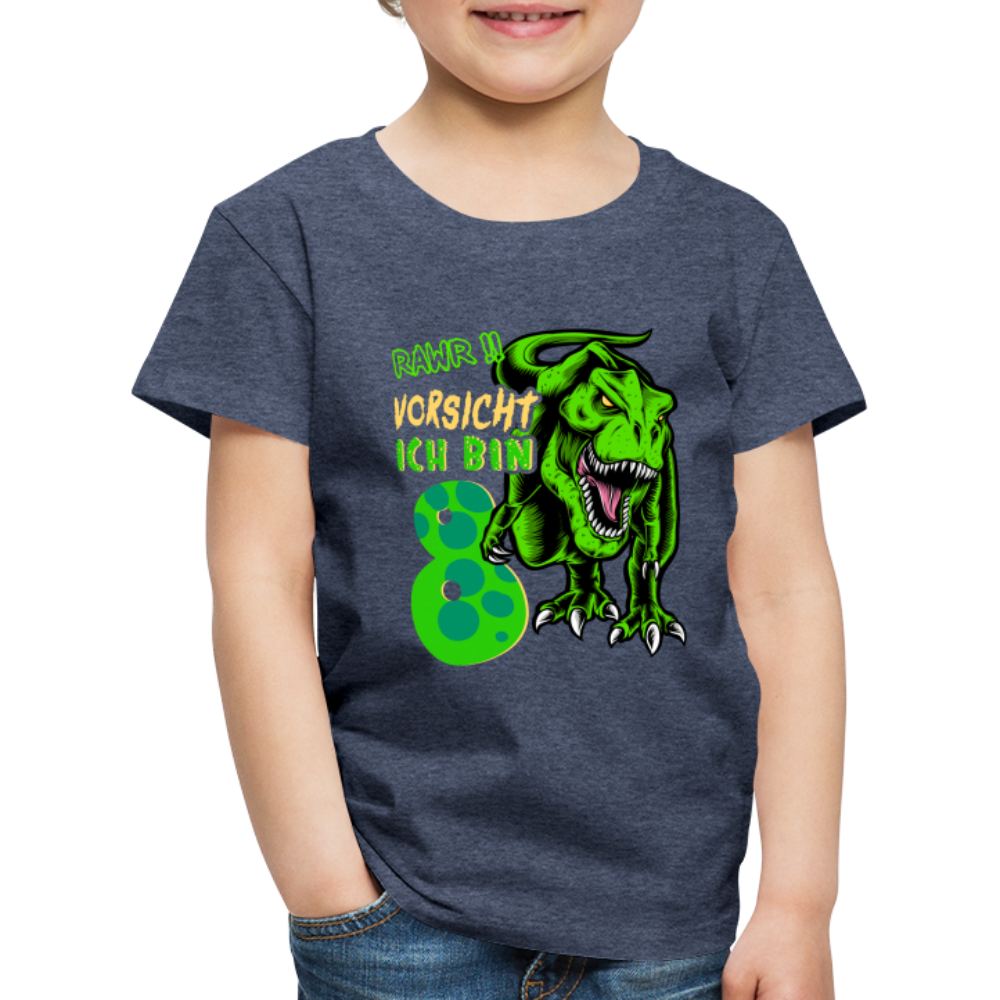 8. Kinder Geburtstag Geschenk Dinosaurier T-Rex Ich bin 8 Kinder Premium T-Shirt - Blau meliert