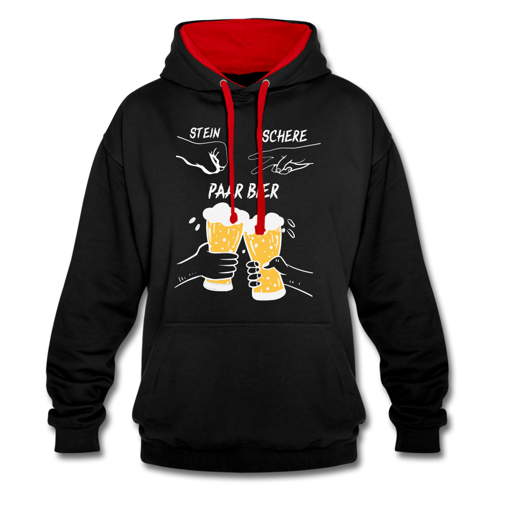 Lustig Schere Stein Paar Bier Kontrast-Hoodie - Schwarz/Rot