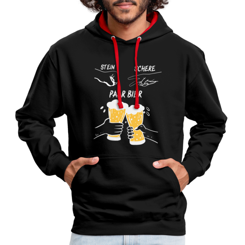 Lustig Schere Stein Paar Bier Kontrast-Hoodie - Schwarz/Rot