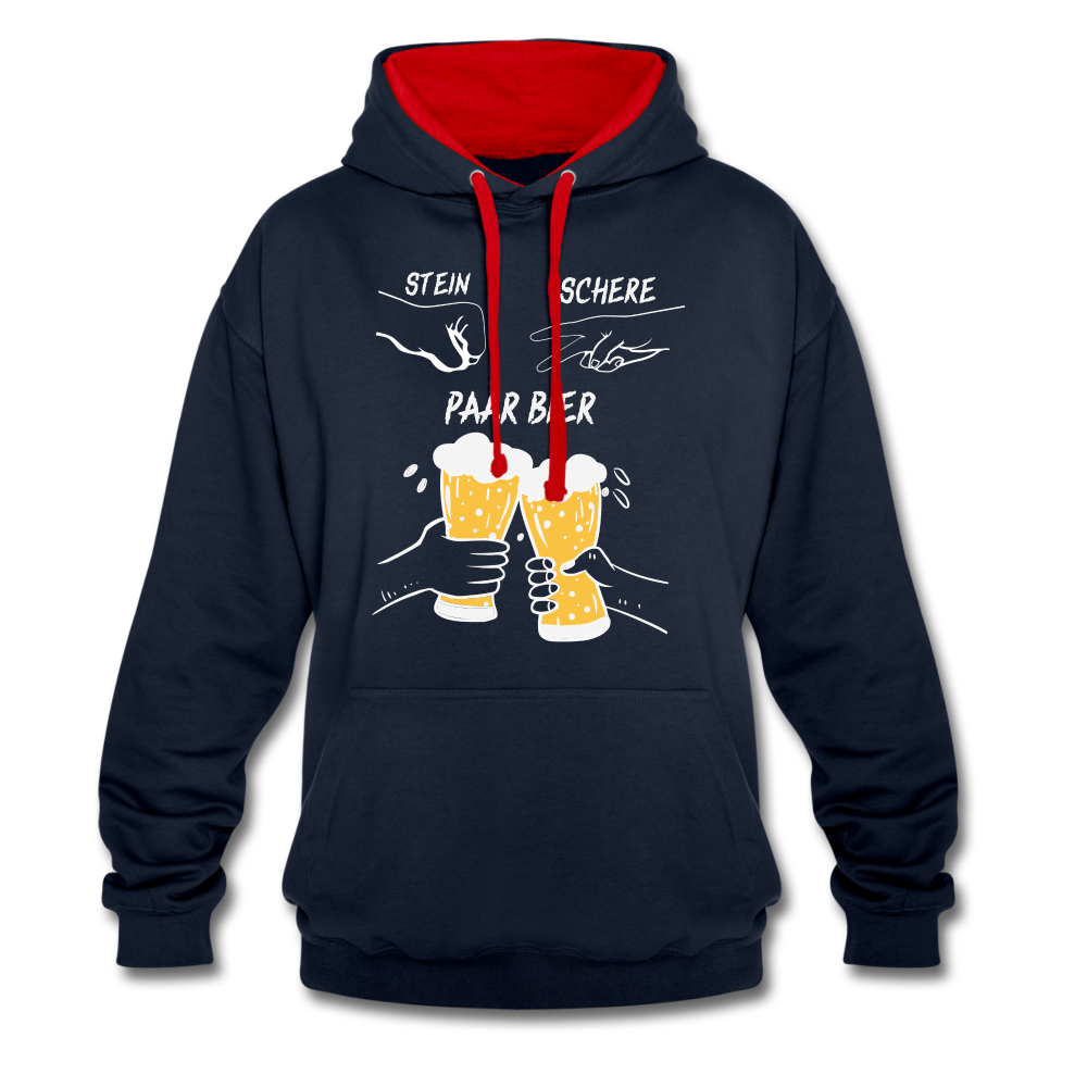 Lustig Schere Stein Paar Bier Kontrast-Hoodie - Navy/Rot