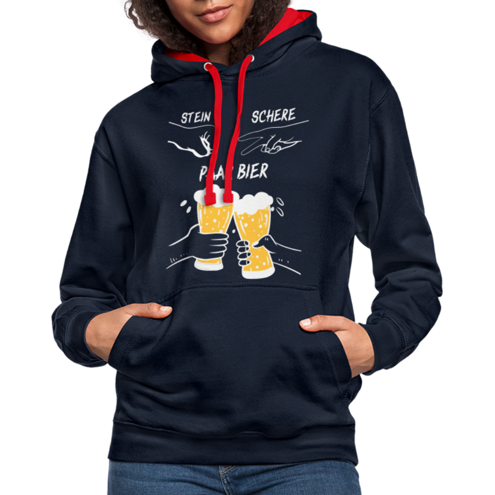 Lustig Schere Stein Paar Bier Kontrast-Hoodie - Navy/Rot