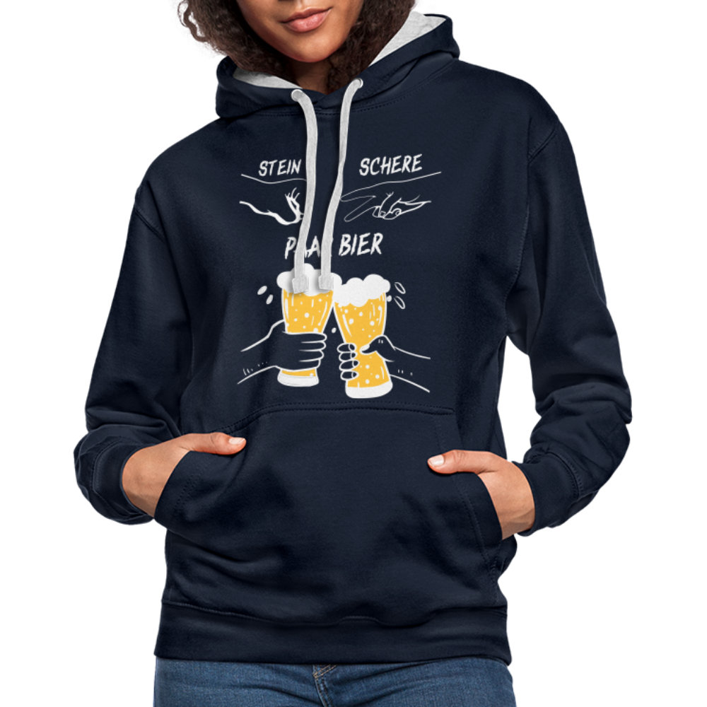 Lustig Schere Stein Paar Bier Kontrast-Hoodie - Navy/Grau meliert