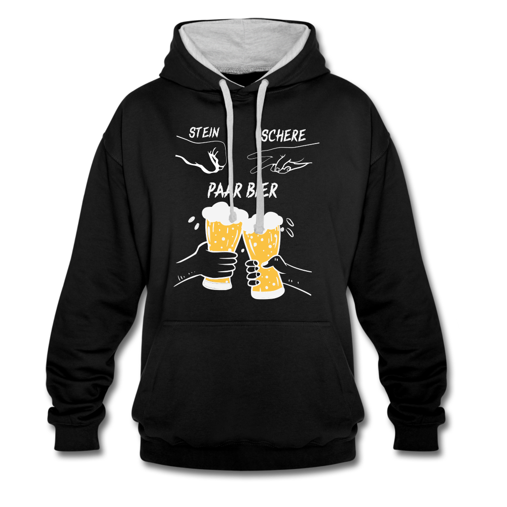 Lustig Schere Stein Paar Bier Kontrast-Hoodie - Schwarz/Grau meliert