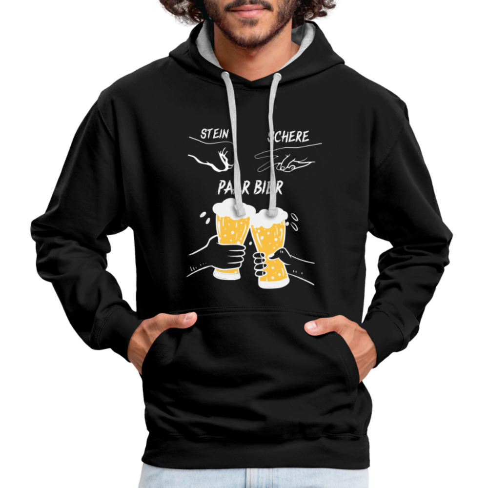 Lustig Schere Stein Paar Bier Kontrast-Hoodie - Schwarz/Grau meliert