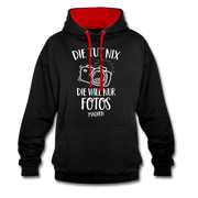 Fotografin Geschenk Die Tut Nix Die Will Nur Fotos machen Kontrast-Hoodie - Schwarz/Rot