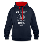 Fotografin Geschenk Die Tut Nix Die Will Nur Fotos machen Kontrast-Hoodie - Navy/Rot