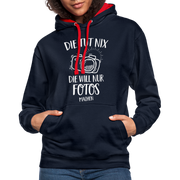 Fotografin Geschenk Die Tut Nix Die Will Nur Fotos machen Kontrast-Hoodie - Navy/Rot