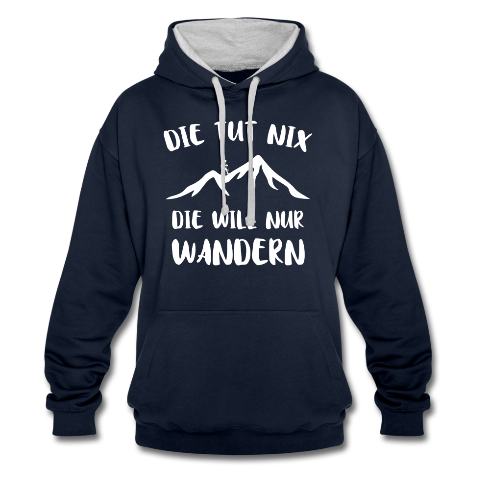 Wandern Bergsteigen Die Tut Nix Die Will Nur Wandern Kontrast-Hoodie - Navy/Grau meliert