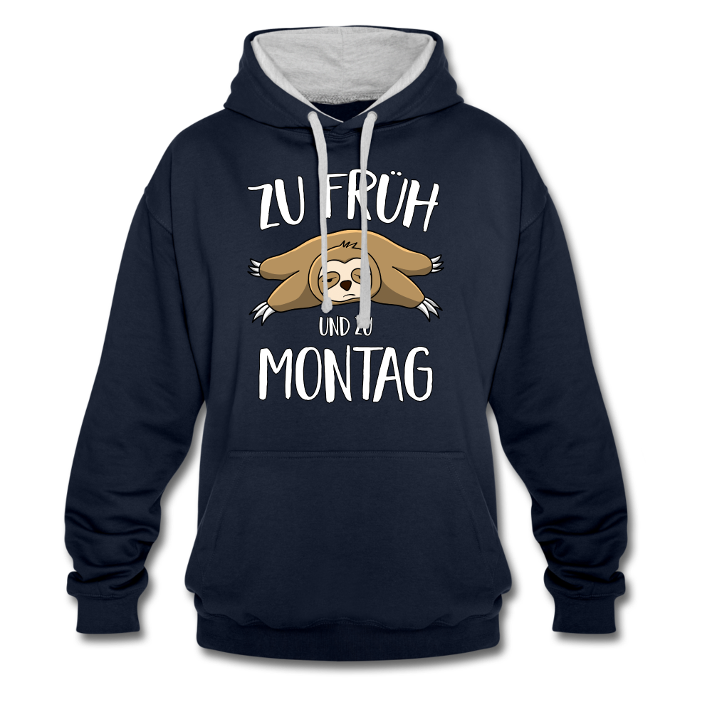 Faultier Zu Früh Und Zu Montag Lustiger Kontrast-Hoodie - Navy/Grau meliert