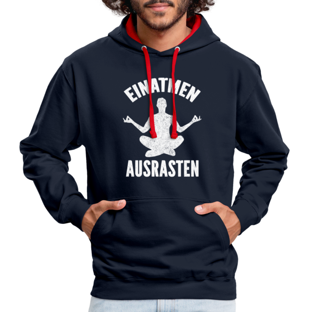 Yoga Geschenk Einatmen Ausrasen Lustiger Kontrast-Hoodie - Navy/Rot