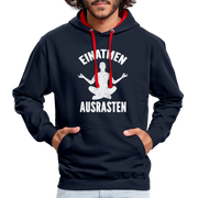 Yoga Geschenk Einatmen Ausrasen Lustiger Kontrast-Hoodie - Navy/Rot