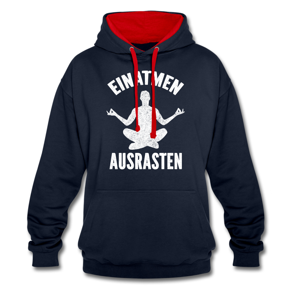 Yoga Geschenk Einatmen Ausrasen Lustiger Kontrast-Hoodie - Navy/Rot