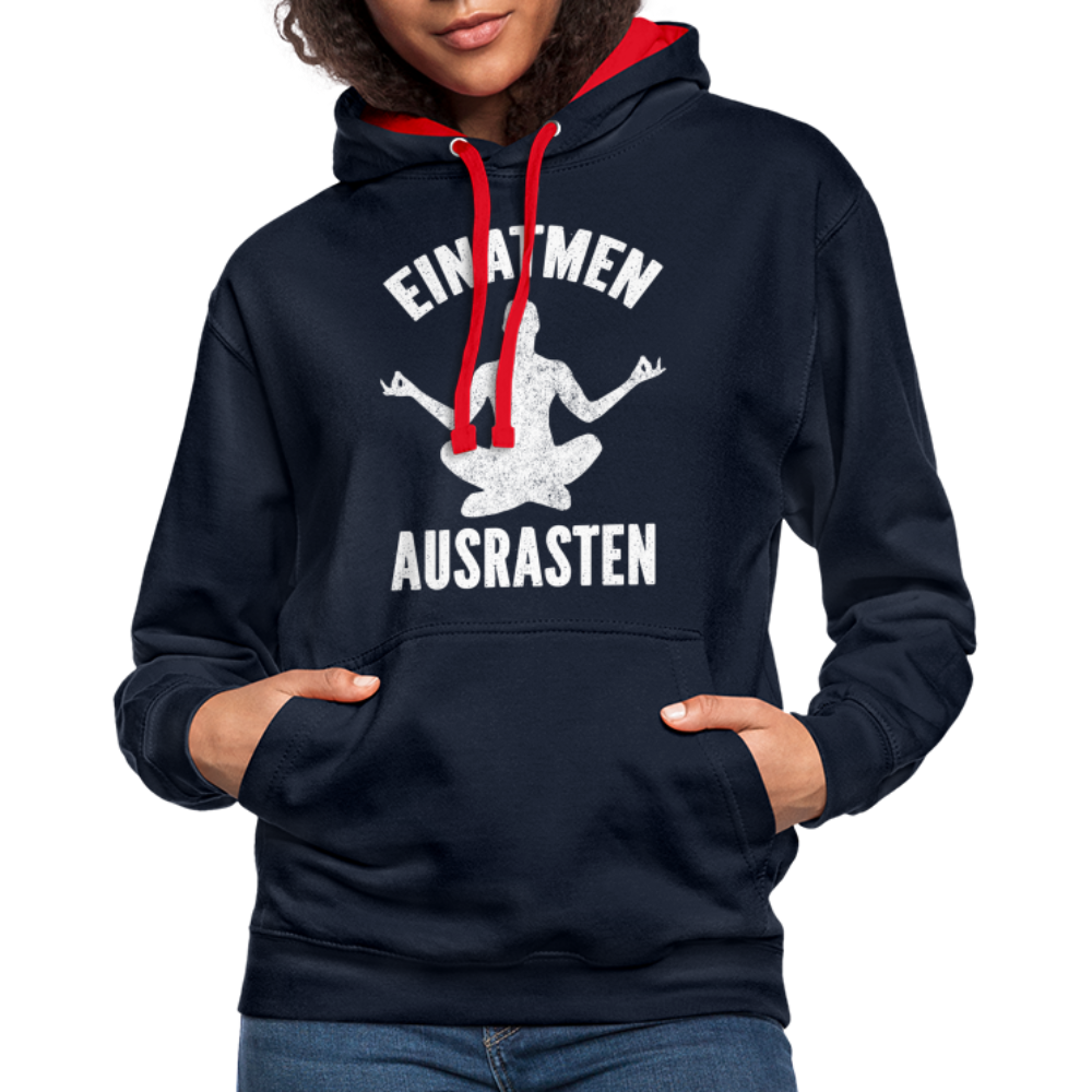 Yoga Geschenk Einatmen Ausrasen Lustiger Kontrast-Hoodie - Navy/Rot