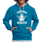 Yoga Geschenk Einatmen Ausrasen Lustiger Kontrast-Hoodie - Pfauenblau/Grau meliert
