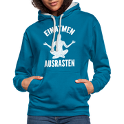 Yoga Geschenk Einatmen Ausrasen Lustiger Kontrast-Hoodie - Pfauenblau/Grau meliert