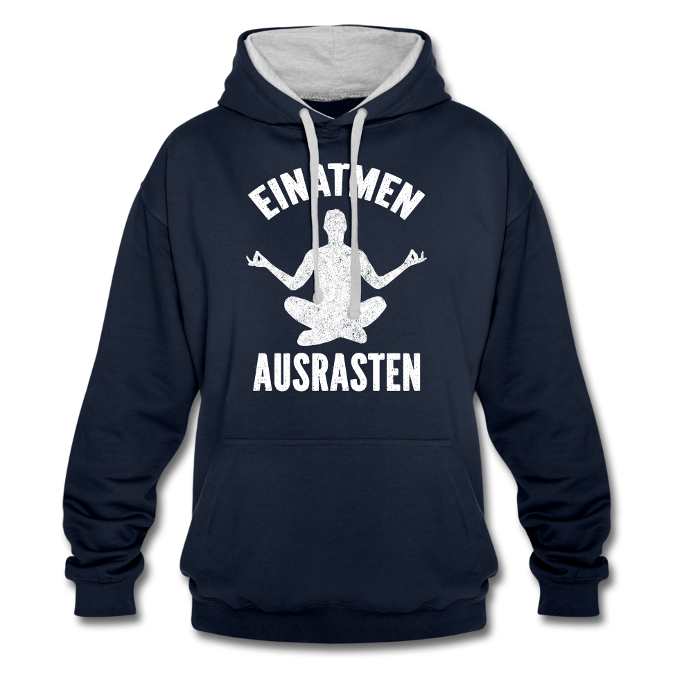 Yoga Geschenk Einatmen Ausrasen Lustiger Kontrast-Hoodie - Navy/Grau meliert