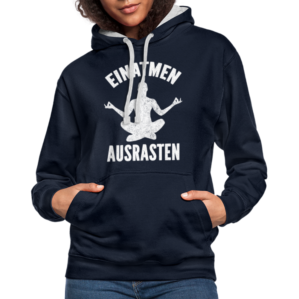 Yoga Geschenk Einatmen Ausrasen Lustiger Kontrast-Hoodie - Navy/Grau meliert