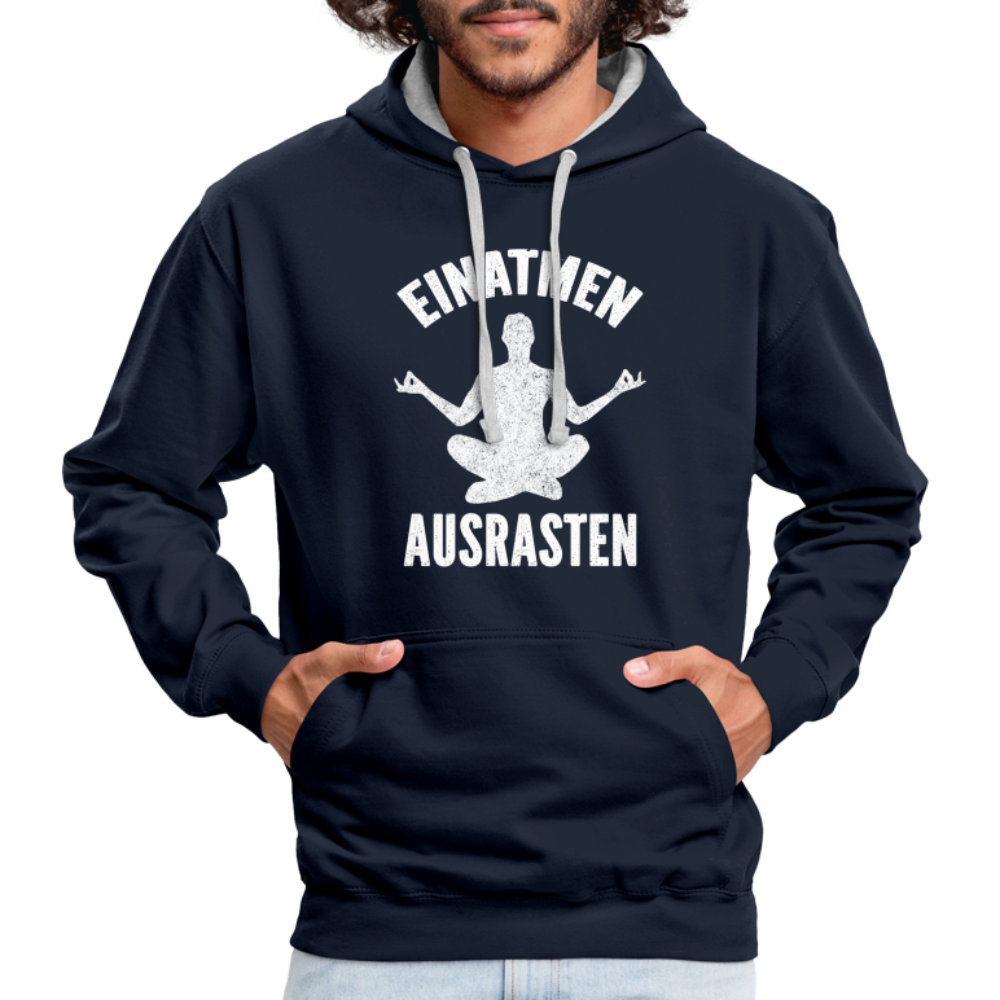 Yoga Geschenk Einatmen Ausrasen Lustiger Kontrast-Hoodie - Navy/Grau meliert