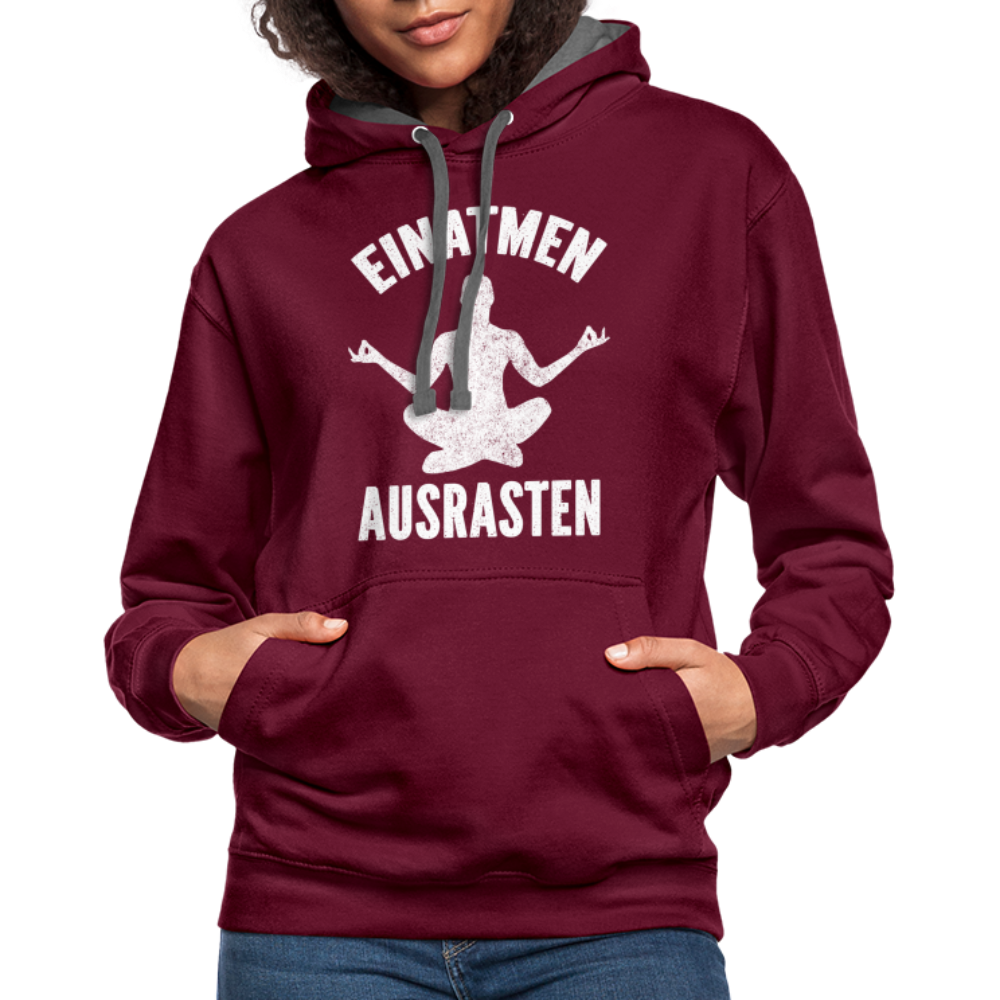 Yoga Geschenk Einatmen Ausrasen Lustiger Kontrast-Hoodie - Weinrot/Anthrazit